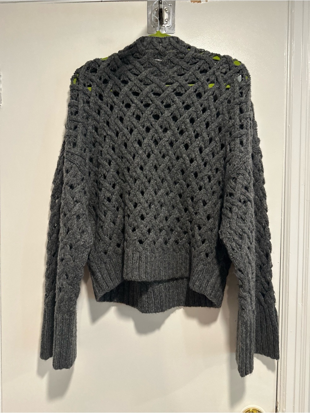 J Crew Chunky Open Knit Cross-cable Sz: M Dark Gray mockneck wool blend sweater. - Picture 8 of 13